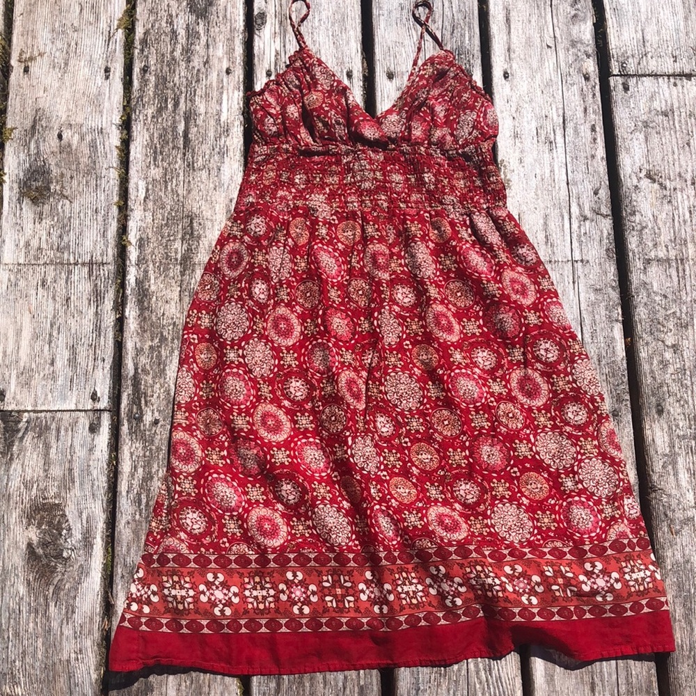 Red boho cotton summer dress
